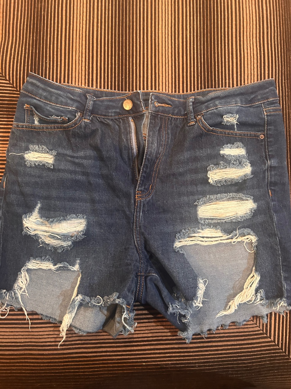 SHEIN Dark Blue Distressed Denim Cutoff Shorts
